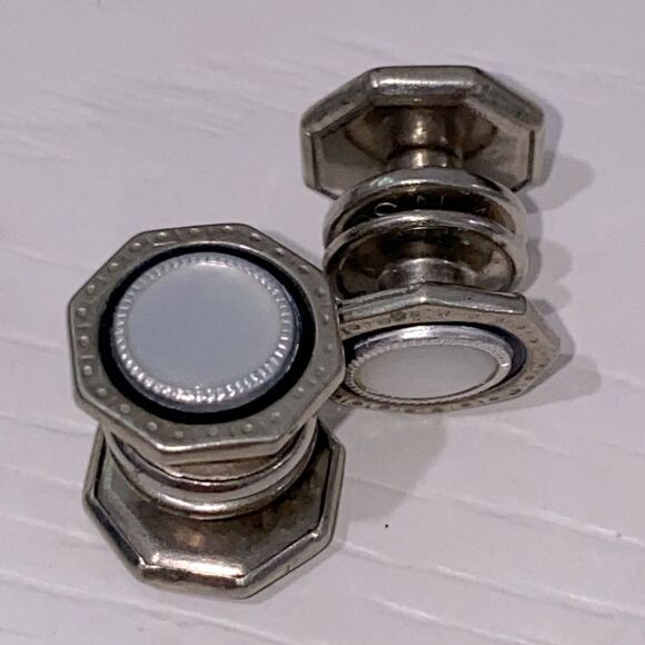 Vintage Art Deco Cufflinks Snap Link Mother Of Pearl Inlay Octagonal Design - Picture 4 of 5